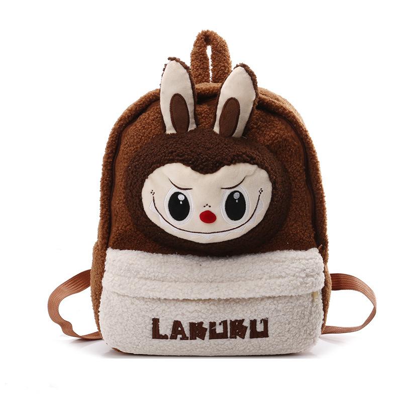 LABUBU Cartoon Campus Tasche Plüschtasche Niedlicher Lammwoll-Rucksack Großvolumiger Leichter Verschleißfester Rucksack braun