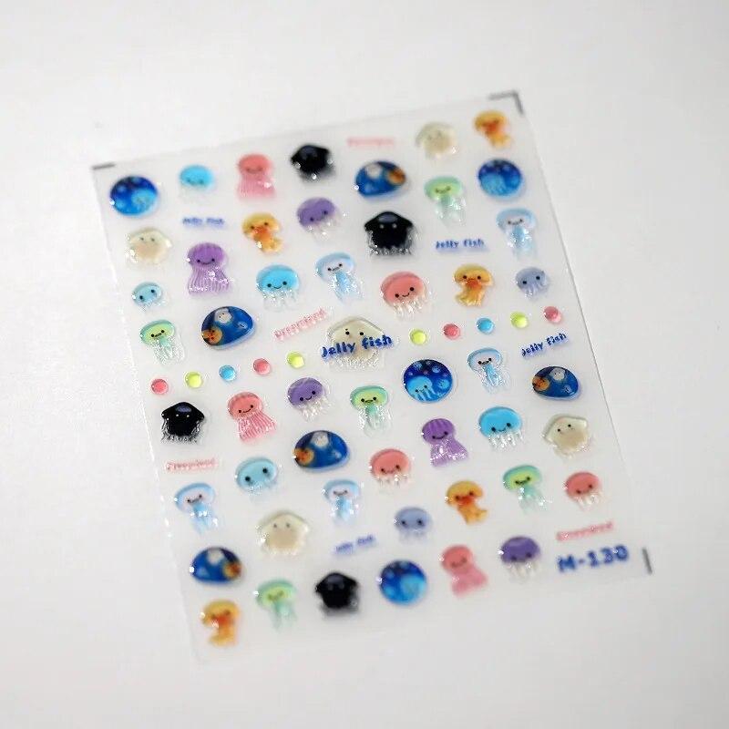 Niedliche Quallen-Nagelaufkleber, selbstklebende Slider-Abziehbilder, Süßigkeiten-Gelee-Farben, 3D-Nagelkunst-Aufkleber, Aufkleber, Maniküre-Dekoration
