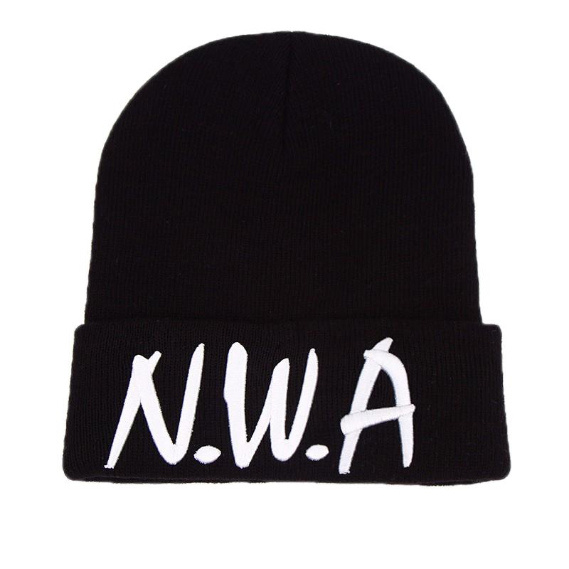 Mode Winter warme Mützen Cap NWA Stickerei Strickmütze Frauen Männer Hip Hop Lady Wollmützen Outdoor Kalte Hüte schwarz