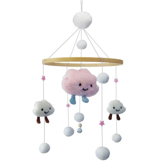 Baby-Krippenglocke zum Aufhängen, Stern-Cartoon, lächelnd, Plüsch-Wolke, zum Dekorieren, wodurch Geräusche entstehen, waschbare Bettglocke, Windspiel, Krippenzubehör rosa