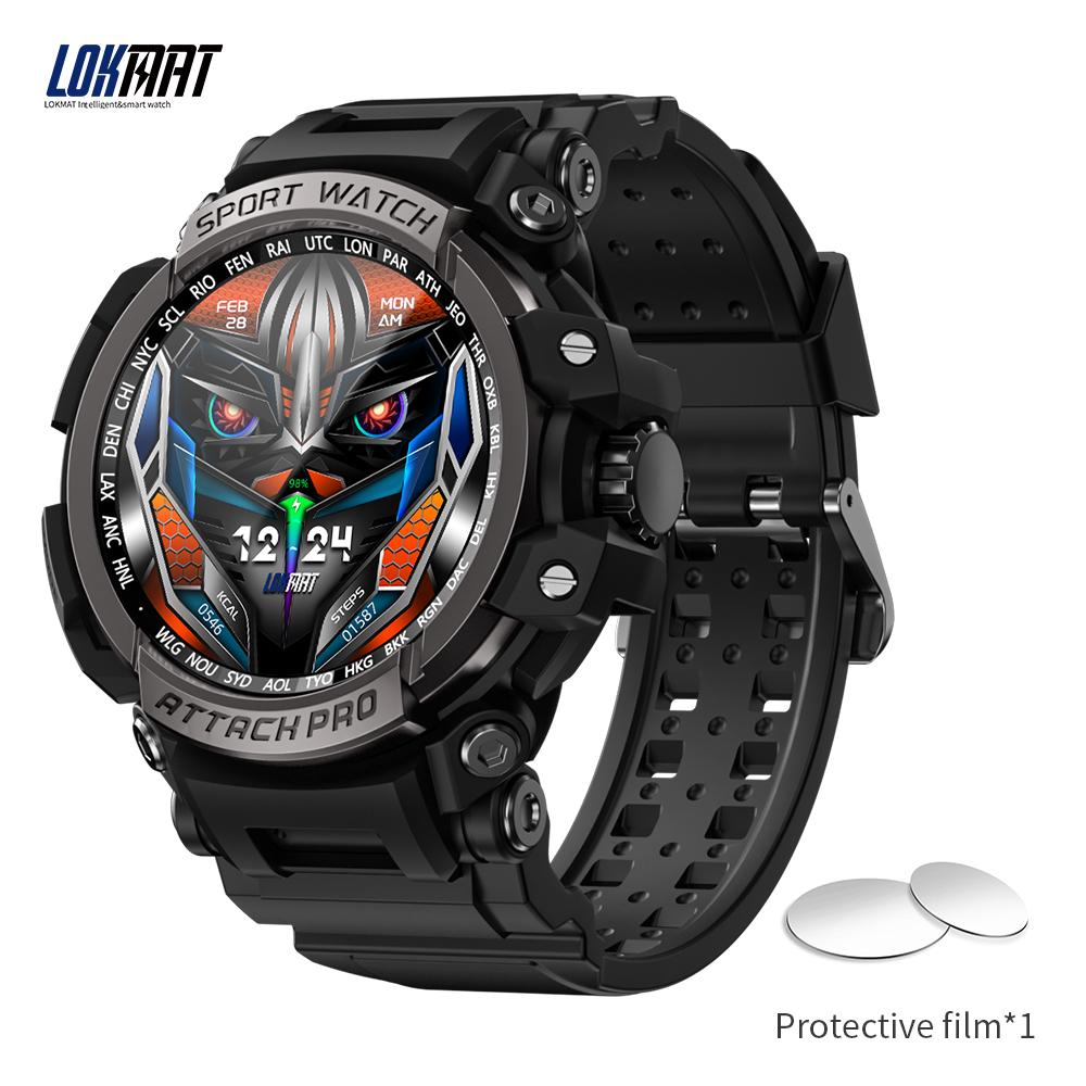 LOKMAT Marke Neue ATTACK Pro Sport Smart Uhr Bluetooth Anrufe Uhren 5ATM Wasserdicht Fitness Tracker Herzfrequenz Monitor schwarz