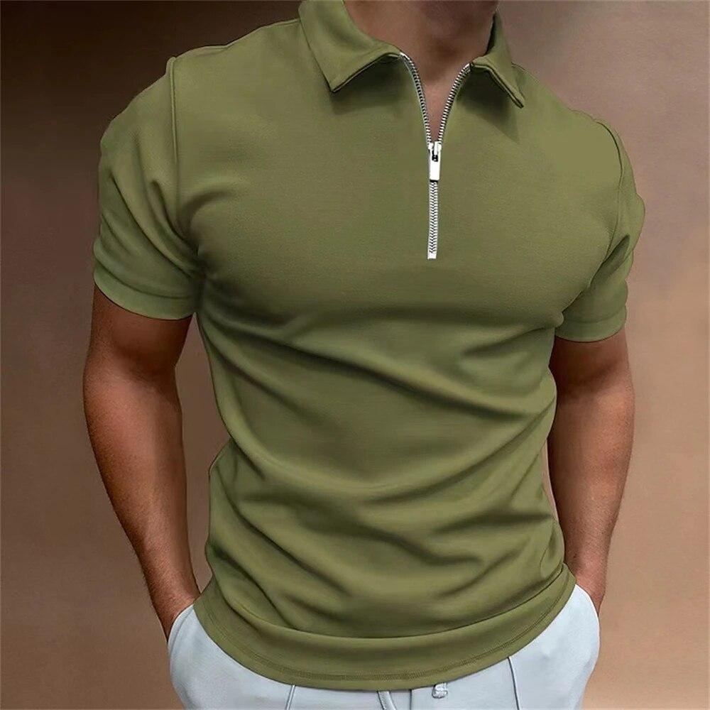 Einfaches Poloshirt für Herren, solide Golfkleidung, täglich lässig, hochwertige Poloshirts mit Reißverschluss, Sommer, atmungsaktiv, schnell trocknend, Herrenbekleidung M armee grüne