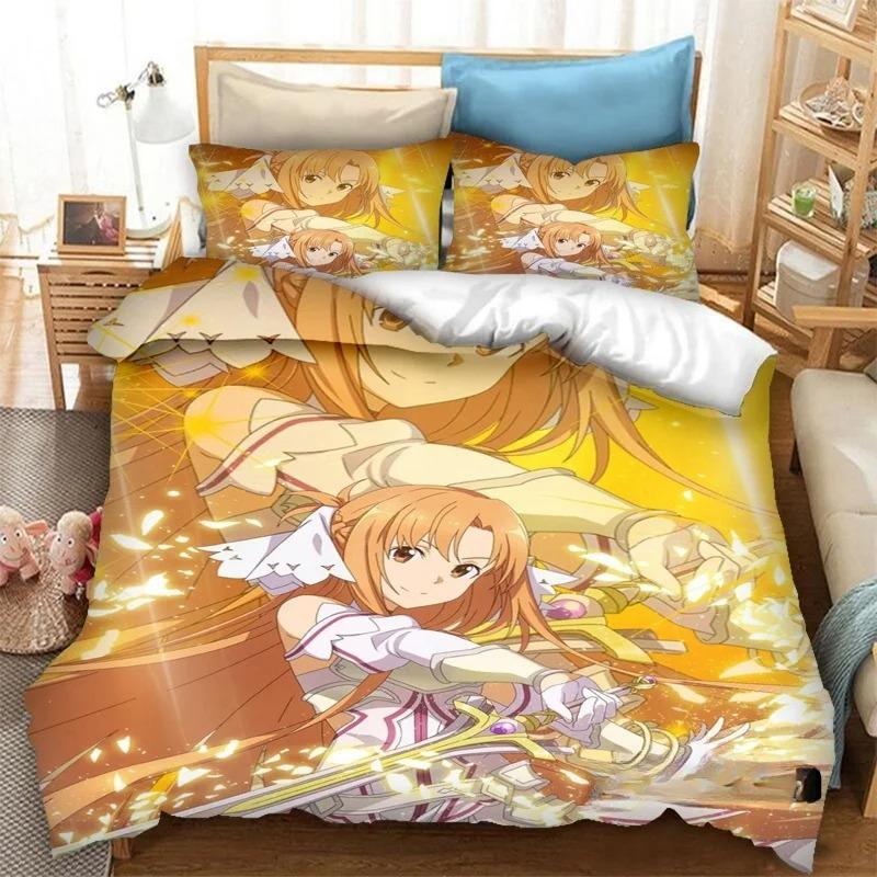 Anime SAO Yuuki Asuna Bettwäsche-Set, Bettbezug, Bettbezug, Bettbezug, Kissenbezug, King-Size-Bett, Queen-Size-Bett, Twin-Size-Bett, Jungen, Mädchen, Erwachsene EU single(135x200cm)