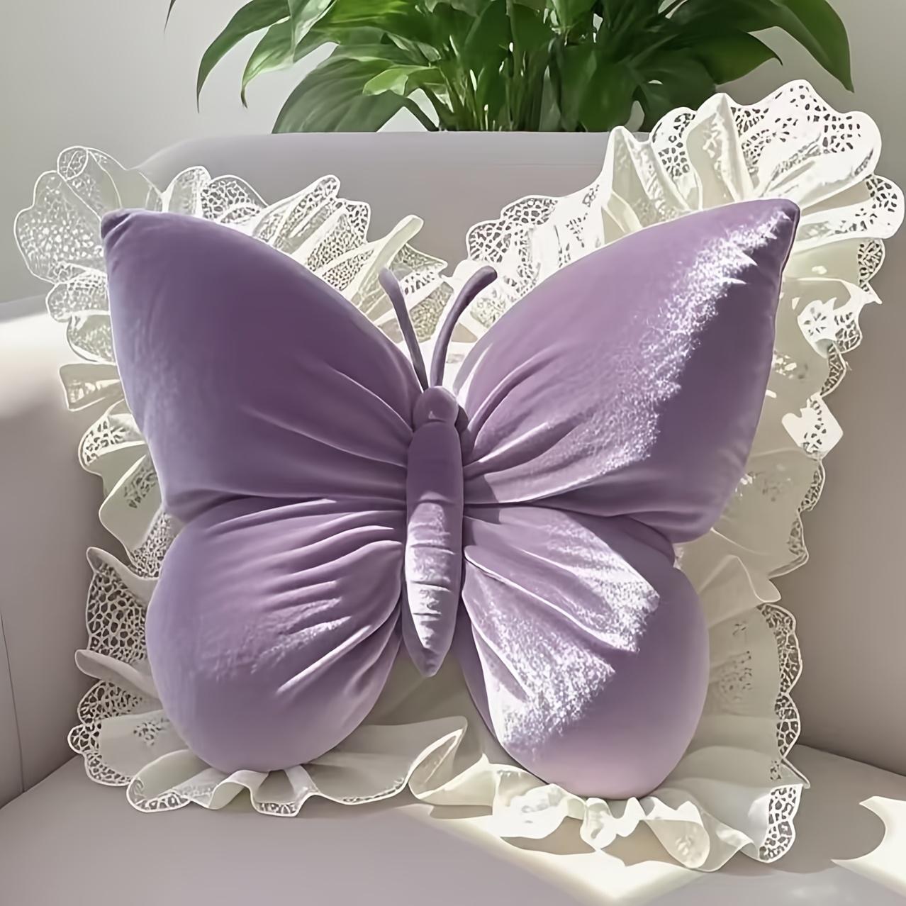 1 Stück Elegantes Schmetterlingsförmiges Kissen - Modernes Spitzendesign, Maschinenwaschbar, Polyester, Ideal für Schlafzimmer- und Heimdekoration, Dekorative Kissen violett