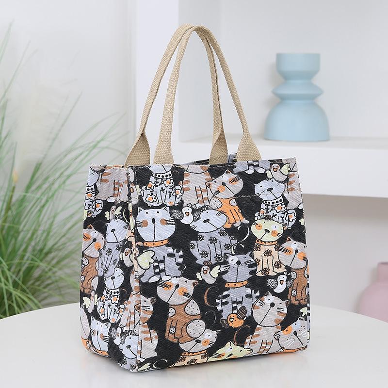 Sommer Strand Tasche Frauen Handtasche Damen Tote Handtasche Schulter Tasche Kleine Katze Druck Totebag schwarz