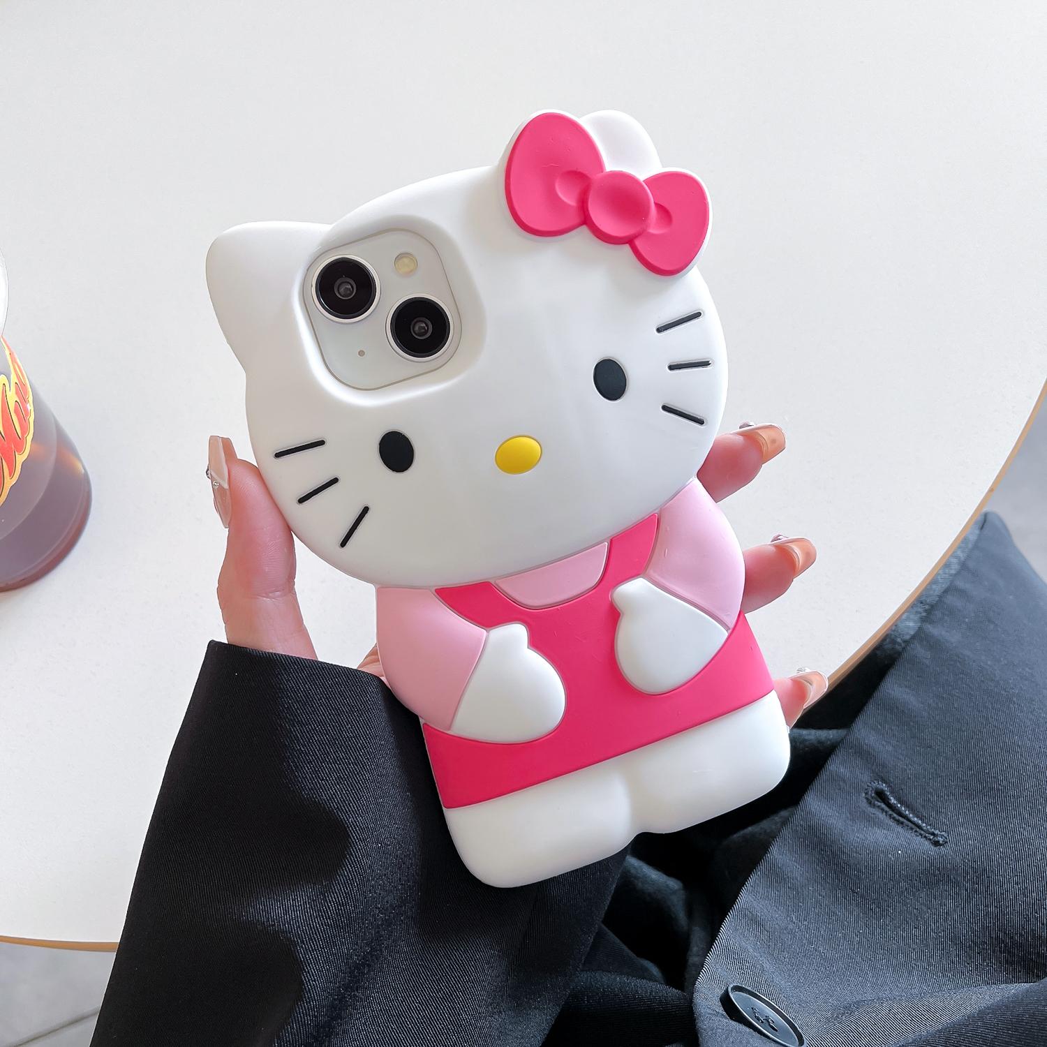 Für iPhone 11 12 mini 13 Pro 14 Plus 15 16 Pro Max XS XR X 7 8 SE 2020 Hello Kitty 3D Silikon Weiche Handyhülle iPhone 7Plus(8Plus)