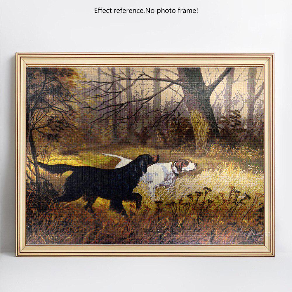 Diamant-Stickerei, Tiere, Handarbeit, Hundebild, Perlenstickerei, Diamantmalerei, runde Steine, Strass 20X30