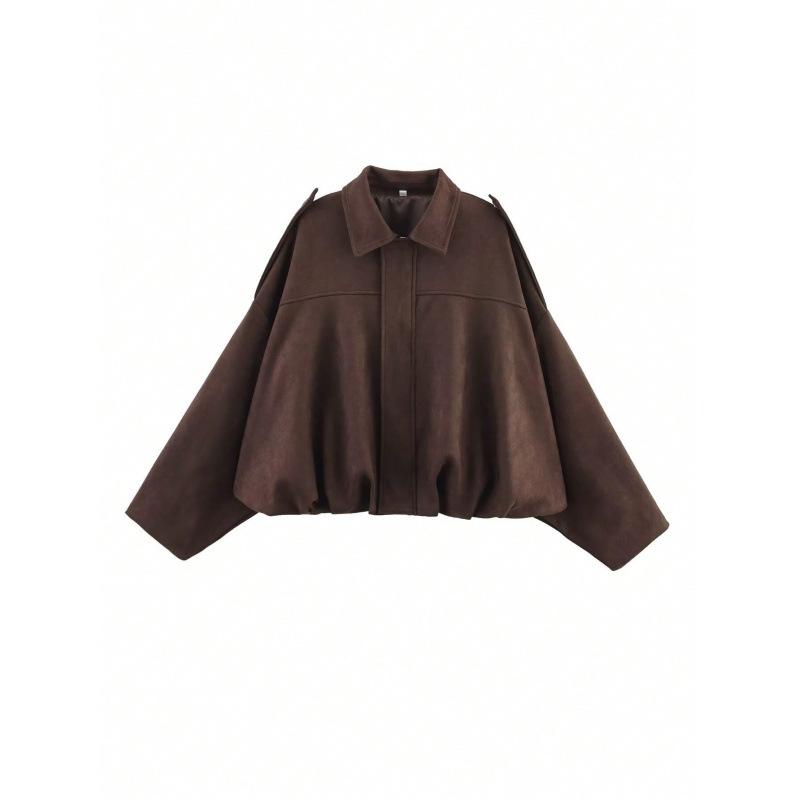 Damen Kurze Pilotenjacke Frühling/Herbst/Winter Jacke Locker Langarm Reißverschluss Retro Jacke Damen Neue Jacke XS dunkle rote