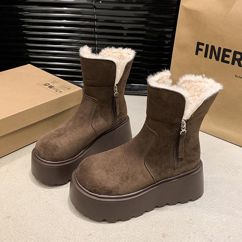 Mode AJGS Verdickte Plüsch Warme Schneestiefel 2024 Neue Mode Winter Damen Stiefel mit Dicken Sohlen Schuhe Damen Pelz Reißverschluss Stiefel 38 braun