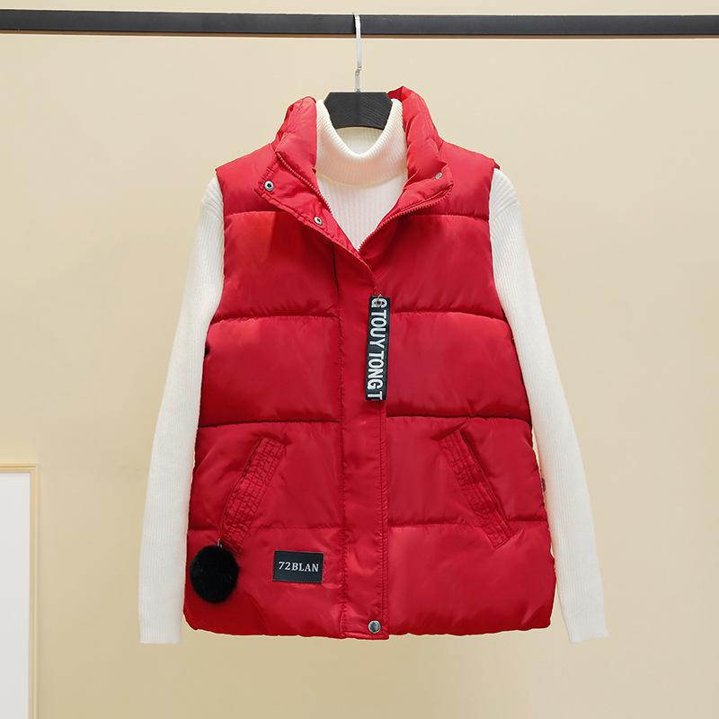 Weste Damen Kurz Koreanisch Herbst und Winter Damen Weste Tank Top Damen Mantel XXL rot