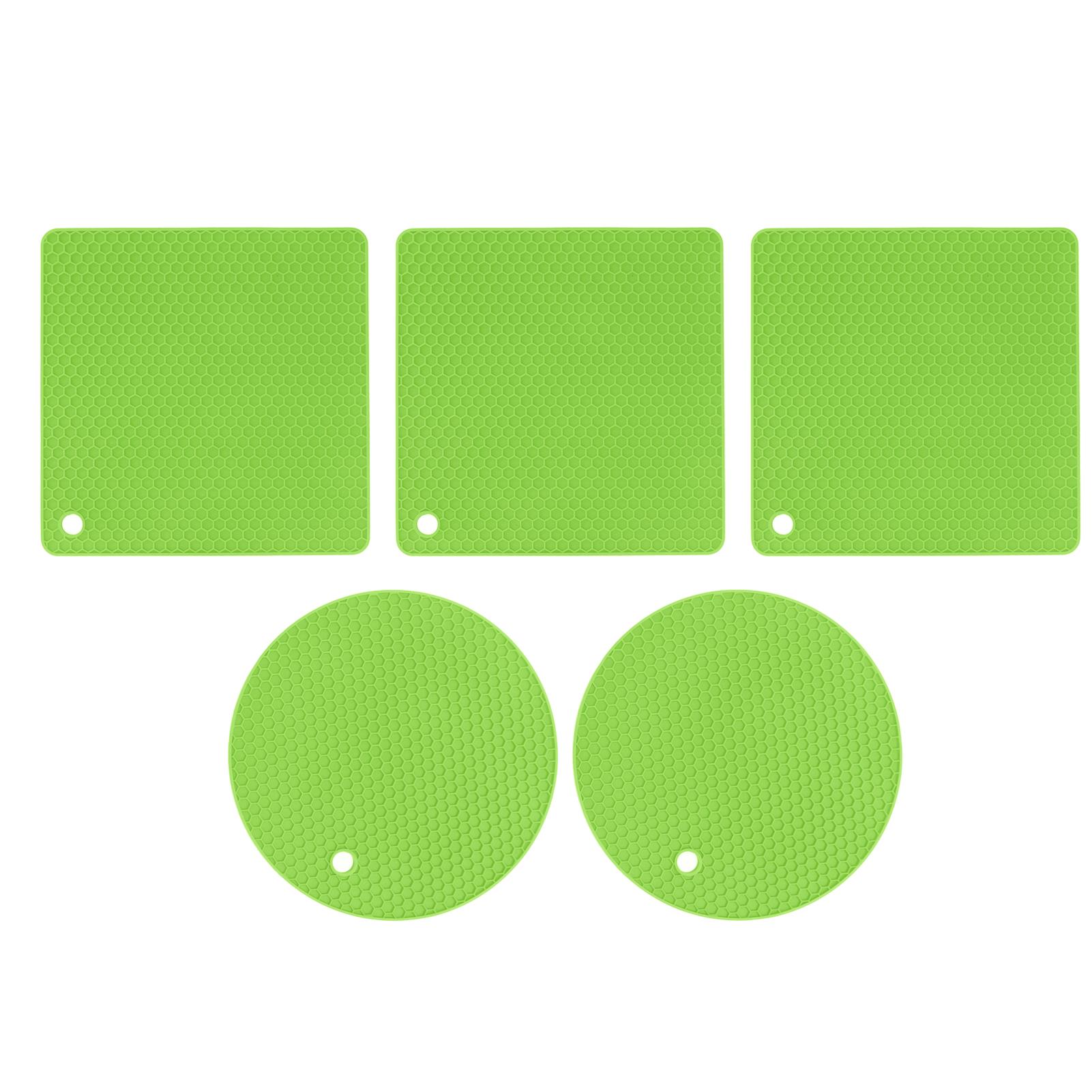 5 STÜCK 2 Runde 3 Quadratische Silikon-Wabenmatte Mehrzweck-Untersetzer für heiße Gerichte Tische Grün grün
