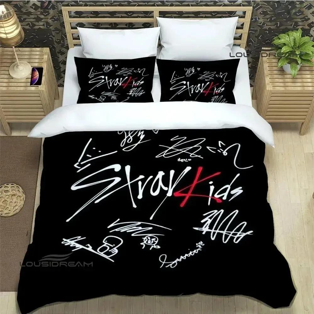 KPOP S-Stray-K-Kids Druck Bettwäsche-Sets Exquisites Bettwaren-Set Bettbezug Bettdecke Bettwäsche-Set Luxuriöses Geburtstagsgeschenk AU Double 180x210cm