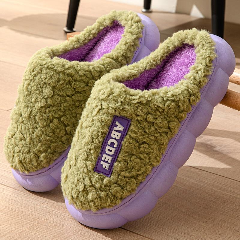 Frauen Hausschuhe Winter Home Pelzigen Hausschuhe Farbe Patchwork Baumwolle Hausschuhe Weibliche Hause Hausschuhe Innen Nicht-Slip Plüsch Slipper 38-39 violett