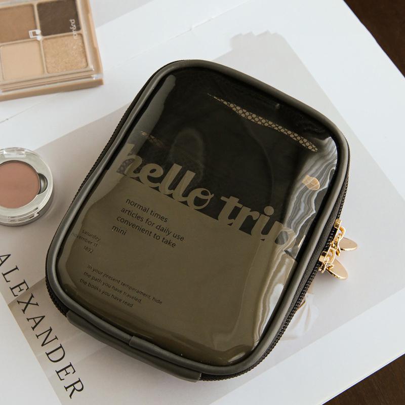 Mini-Make-up-Organizer für die Reise, kleine, süße, adrette Make-up-Tasche mit Reißverschluss, Kulturbeutel, Clutch, Münzfach für Frauen schwarz