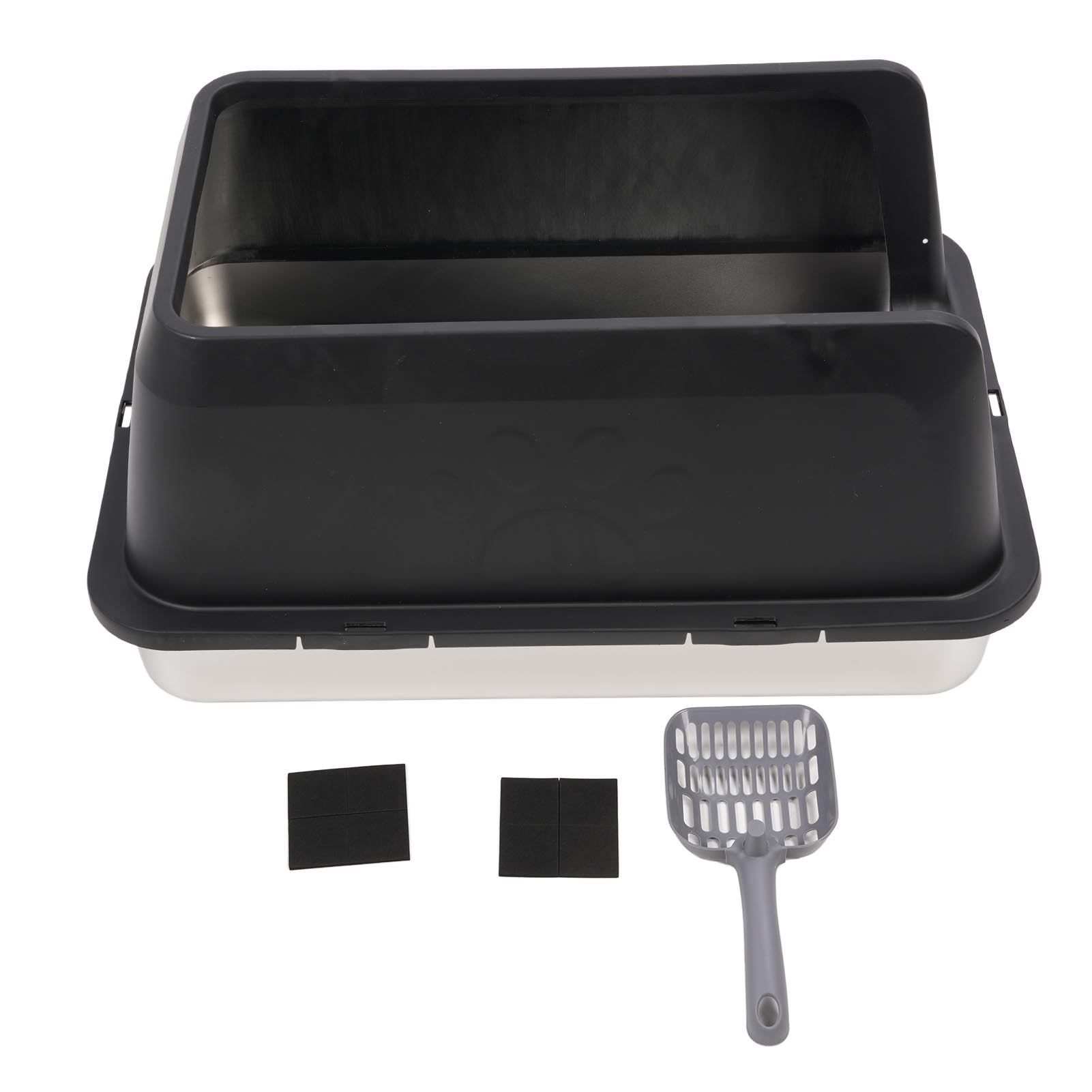 Edelstahl Katzentoilette Spritzschutz Abnehmbare Hohe Seiten Extra Große Katzentoilette für Große schwarz