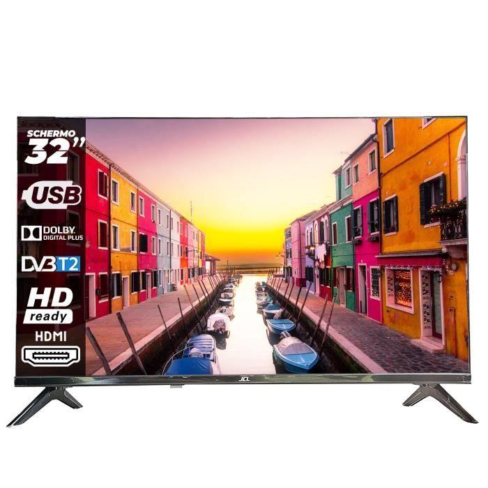 JCL TV Fernseher 32 Zoll HD Ready 720p, ATV/DVB-T/T2/C/S/S2 Signal, 2 x HDMI, USB, Dolby Digital Plus