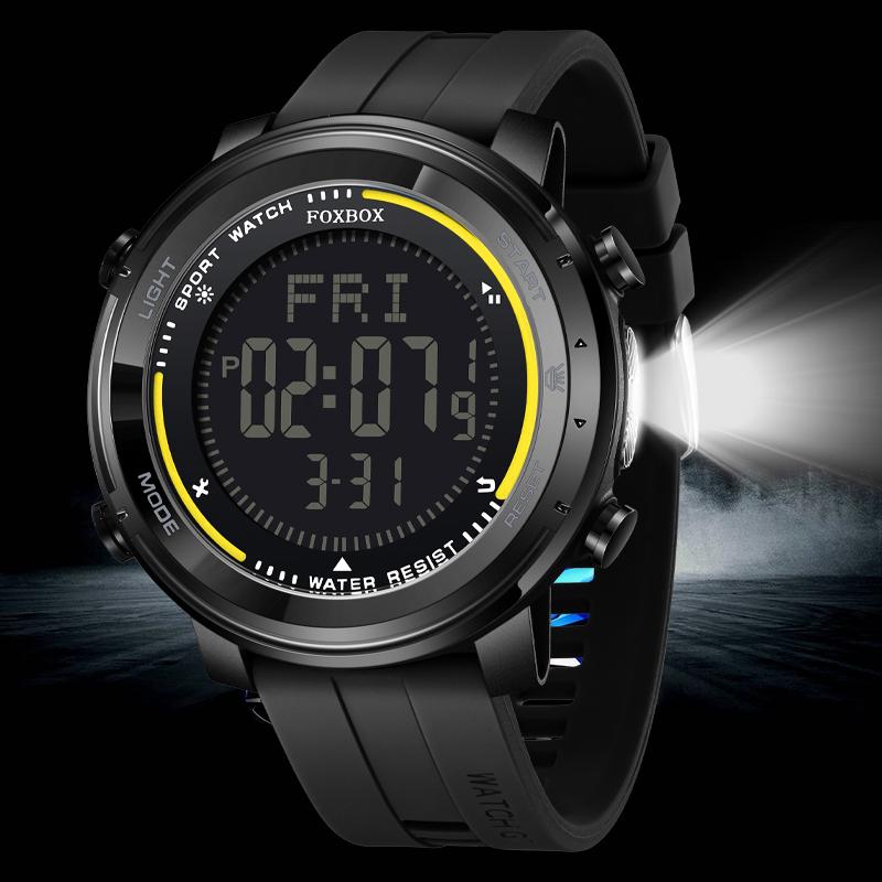 FOXBOX Outdoor Sport Herrenuhr Mode Silikon Wasserdicht Digitale Armbanduhren für Herren Lässig Militär Chronograph gelb/schwarz