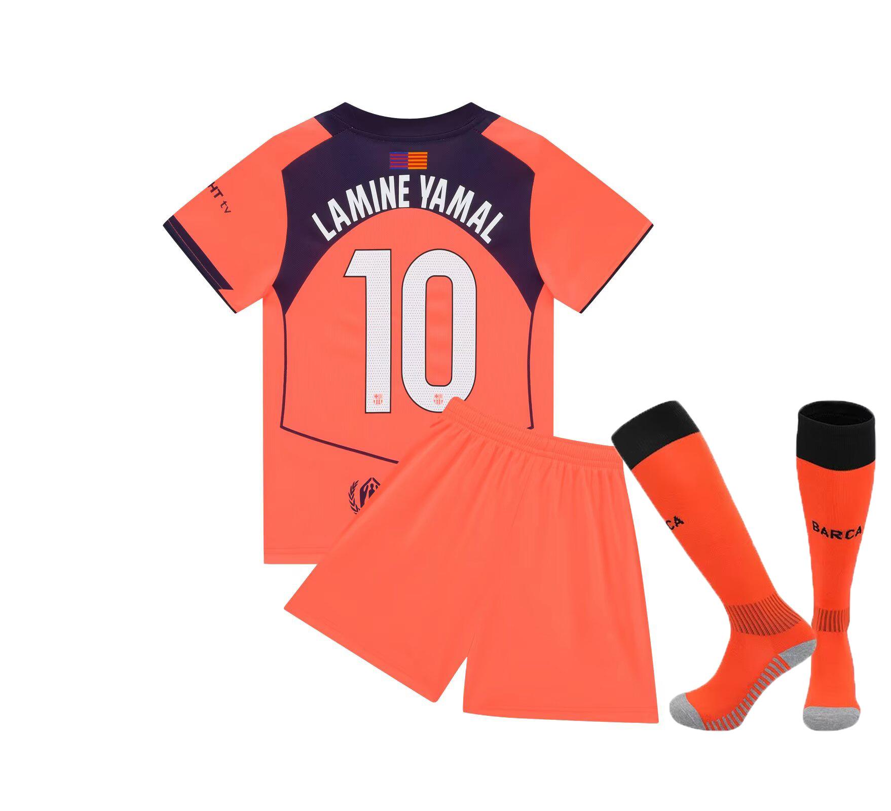 26 Barcelona Erke Orange Nein. 10 Yamal Club Fußballanzug Kinderkleidung Kinder Erwachsenenanzug Größe 14-3XL 28 yards/155