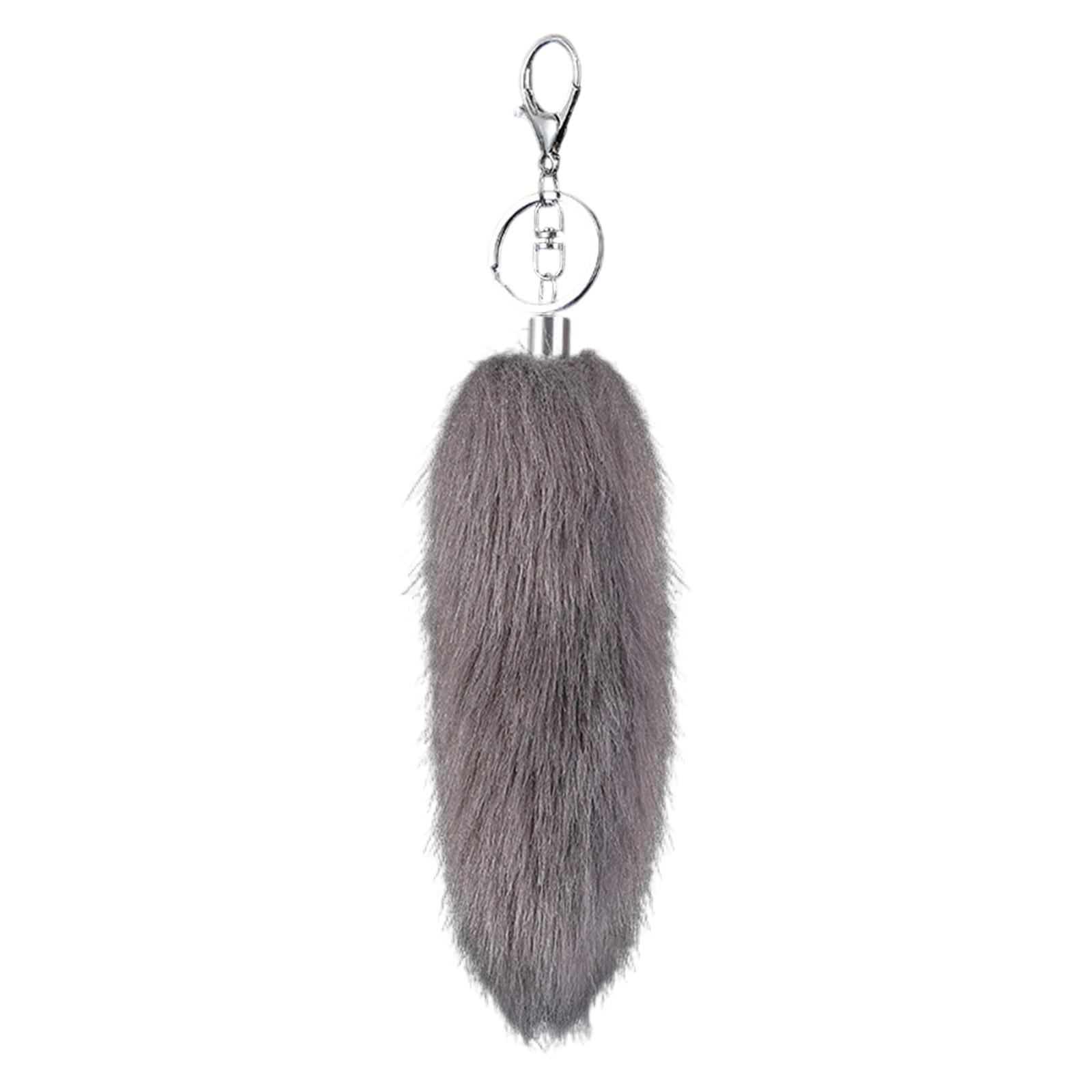 16cm Langer Tier Schwanz Schlüsselanhänger aus Kunstfell Weicher Taschenanhänger Handtaschen Telefon Zubehör Auto Schlüssel Dekoration und Zubehör dunkelgrau