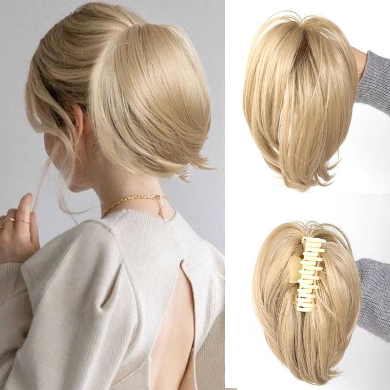 Synthetisches Messy Bun-Haarteil, Haargummis für Frauen, glatter Chignon, Pferdeschwanz, Clip in Haarverlängerungen, zerzauste Hochsteckfrisur 15CM beige