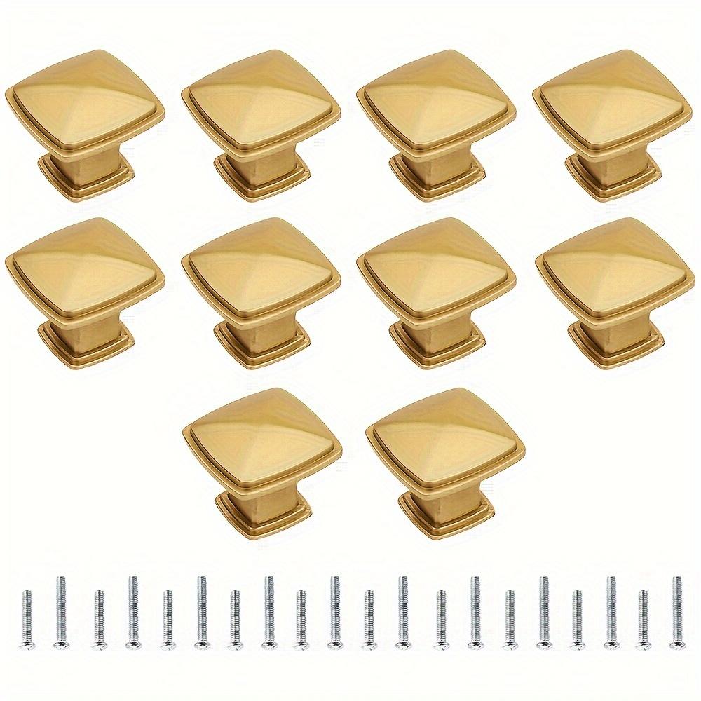 10 Stück goldene quadratische Aluminium-Schubladengriffe für Küchenschränke, 3,1 cm, Vintage-Knöpfe für Schränke und Kleiderschränke (mit 2 Schrauben unterschiedlicher Größe) 10pcs