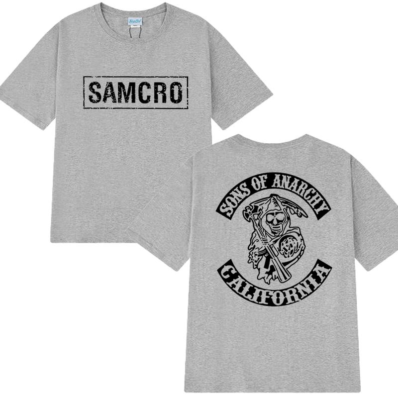 2025 Hip Hop Vintage T-Shirt Herren Damen Sons of Anarchy SAMCRO Beidseitiger Druck Kurzarm T-Shirts Unisex 100% Baumwolle Oberteile S