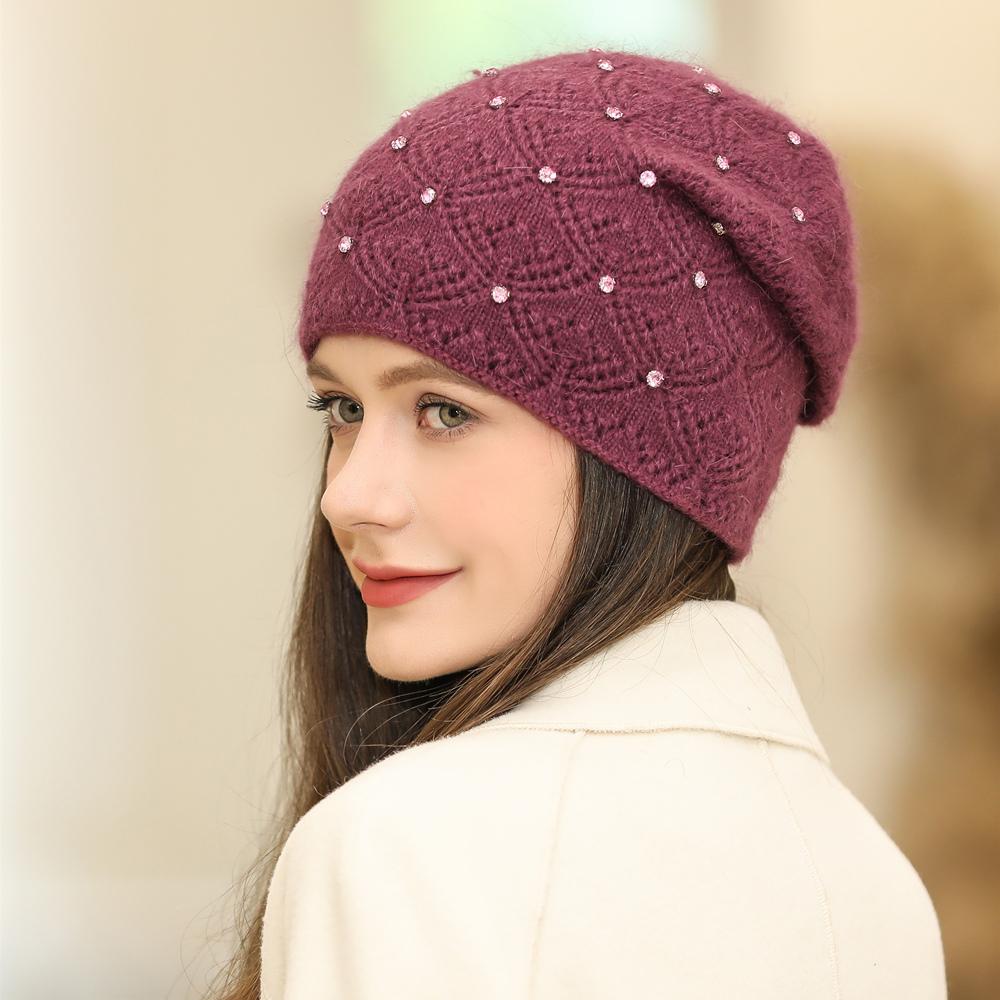Neue Frauen Winter Hut Streetwear Warme Kappe Mode Schmücken Beanie Hut Für Weibliche Beiläufige Gestrickte Hut 55cm-58cm dunkelviolette