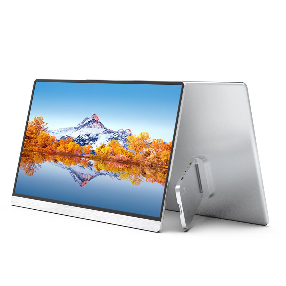 Tragbarer 16,1-Zoll-Monitor, FHD 1080P IPS-Monitor mit Ständer, 178 Grad Weitwinkel-Außenanzeige EU-Plug