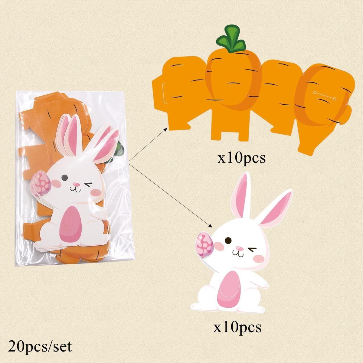 20 Stück Hasen Karotten Schachteln Karton Häschen Süßigkeiten Korb Für Fröhliche Osterparty Tischdekoration DIY Süßigkeitenverpackungszubehör As picture shows orange