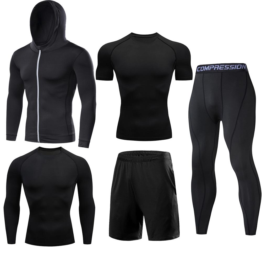 5 Teile/satz Männer Kompression Sport Anzüge Lauf Sets Basketball Training Strumpfhosen Kleidung Gym Fitness Jogging Sport Trainingsanzüge XXXL schwarz