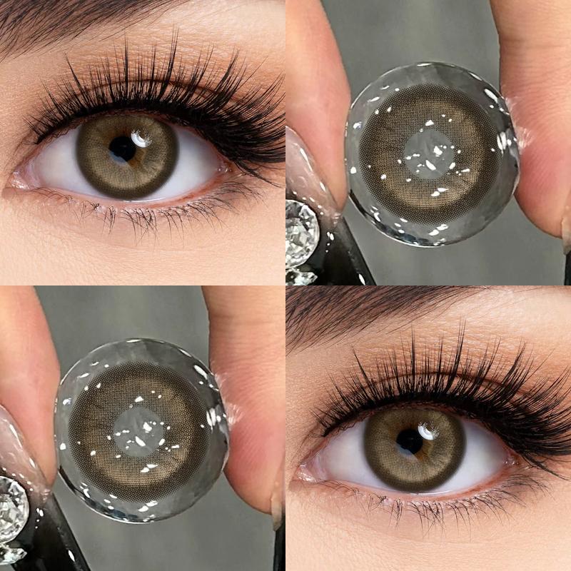 2 Stück farbige Kontaktlinsen 0–8,00 Grad, schöne und bequeme Kontaktlinsen für Myopie-Augen-Make-up, 14,0/14,2/14,5 mm 0 hellbraun