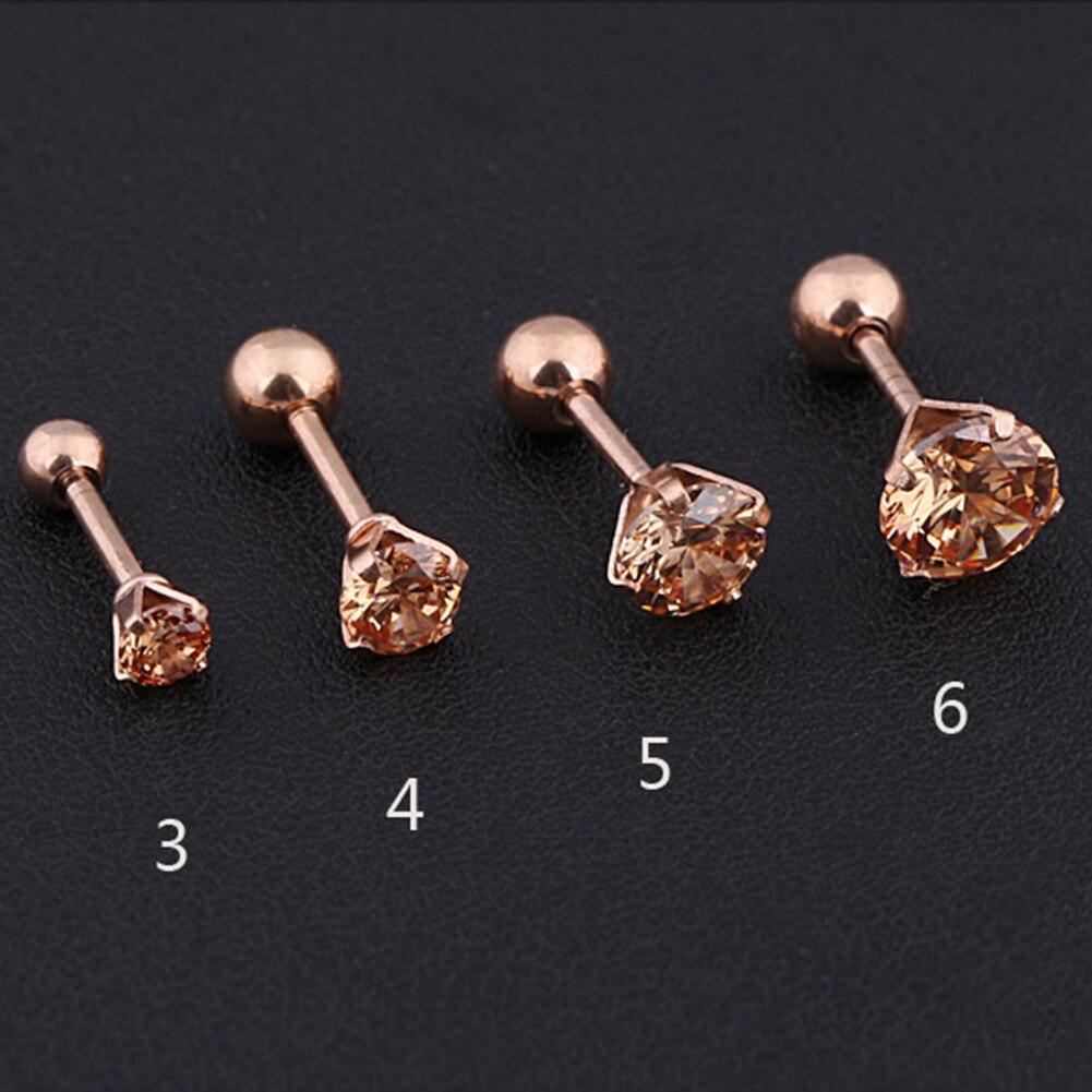 1 Stück Edelstahl Kristall Zirkon Ohrstecker Ohrringe für Damen/Herren 4 Zinken Tragus Knorpel Piercing Schmuck 6mm rose gold
