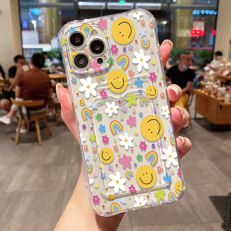 Kartenhalter Smile Handyhülle für iPhone 11 Fundas iPhone 13 16E 16 Pro Max14 15 12 XR X Xs 7 8 Plus SE Stoßfeste weiche TPU-Abdeckung iPhone 16 Pro black
