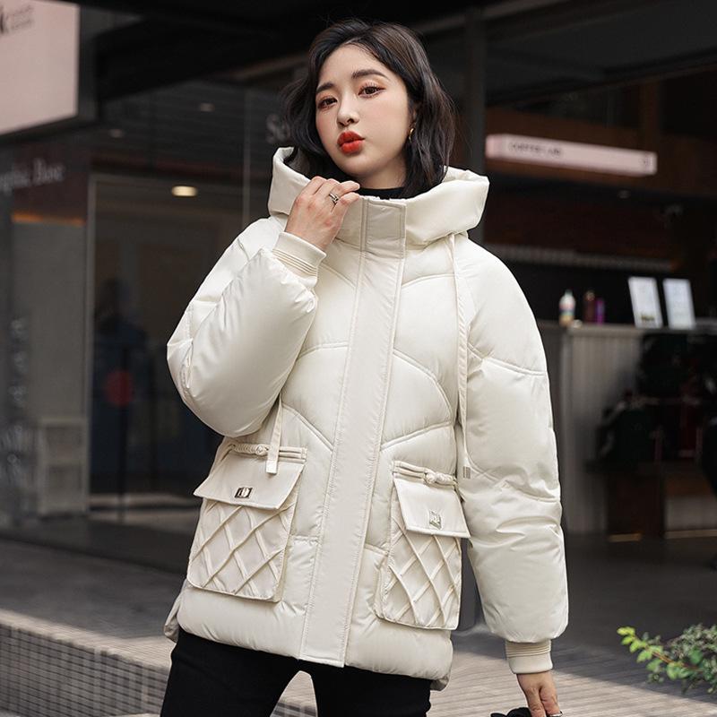 Herbst Winter Puffer Mantel Frauen Dicke Daunen Baumwolle Gefütterte Jacke Mantel Weibliche Mode Mit Kapuze Beiläufige Lose Parkas Frau M weiß