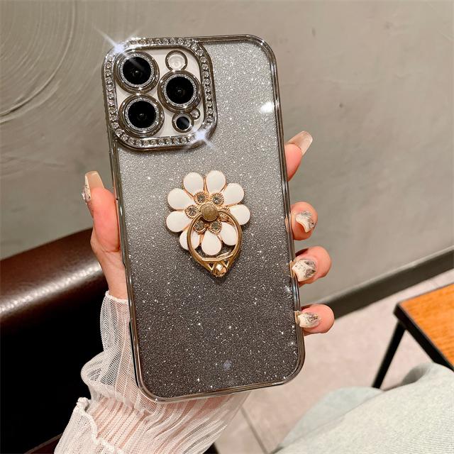 Für iPhone 16 Pro Max Luxus Plattierung Flash Diamant Rahmen Handyhülle Für iPhone 11 12 13 14 15 16 Plus Glitzer Halter Ständer Hülle For iPhone 16