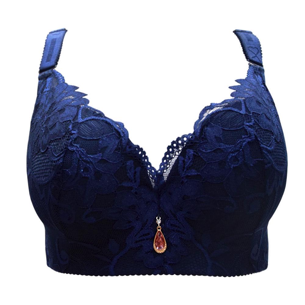 FallSweet Damen-Spitzen-BHs, Push-Up-Büstenhalter, Übergrößen-BHs, sexy Komfort-Damenunterwäsche 40C blau