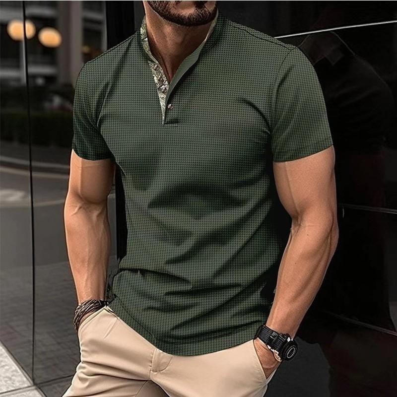 Neue herren POLO hemd doppel-schicht stehkragen kurzarm hemd mode lose körper hemd XXL armee grüne