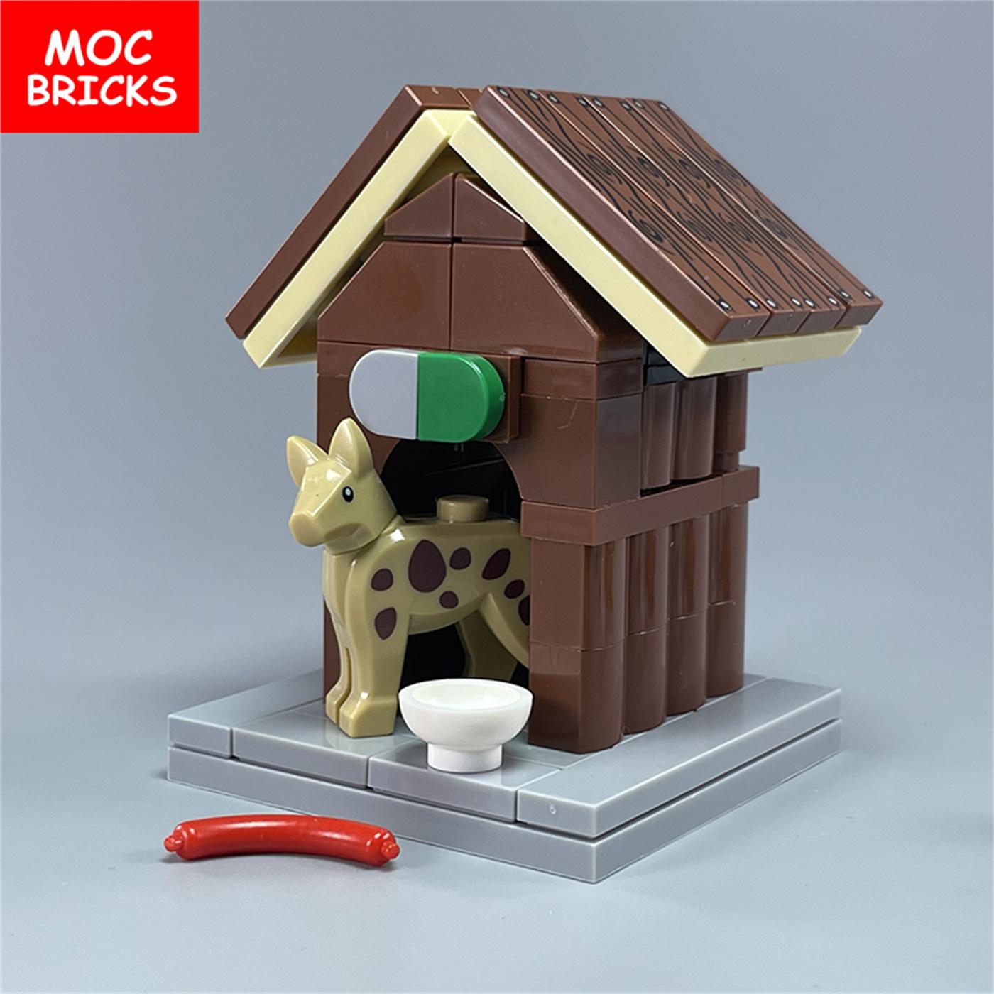 Kit MOC Steine Hundehütte Zwinger Schuppen Nutztier Bausteine Geburtstagsgeschenk DIY Puppen Spielzeug black