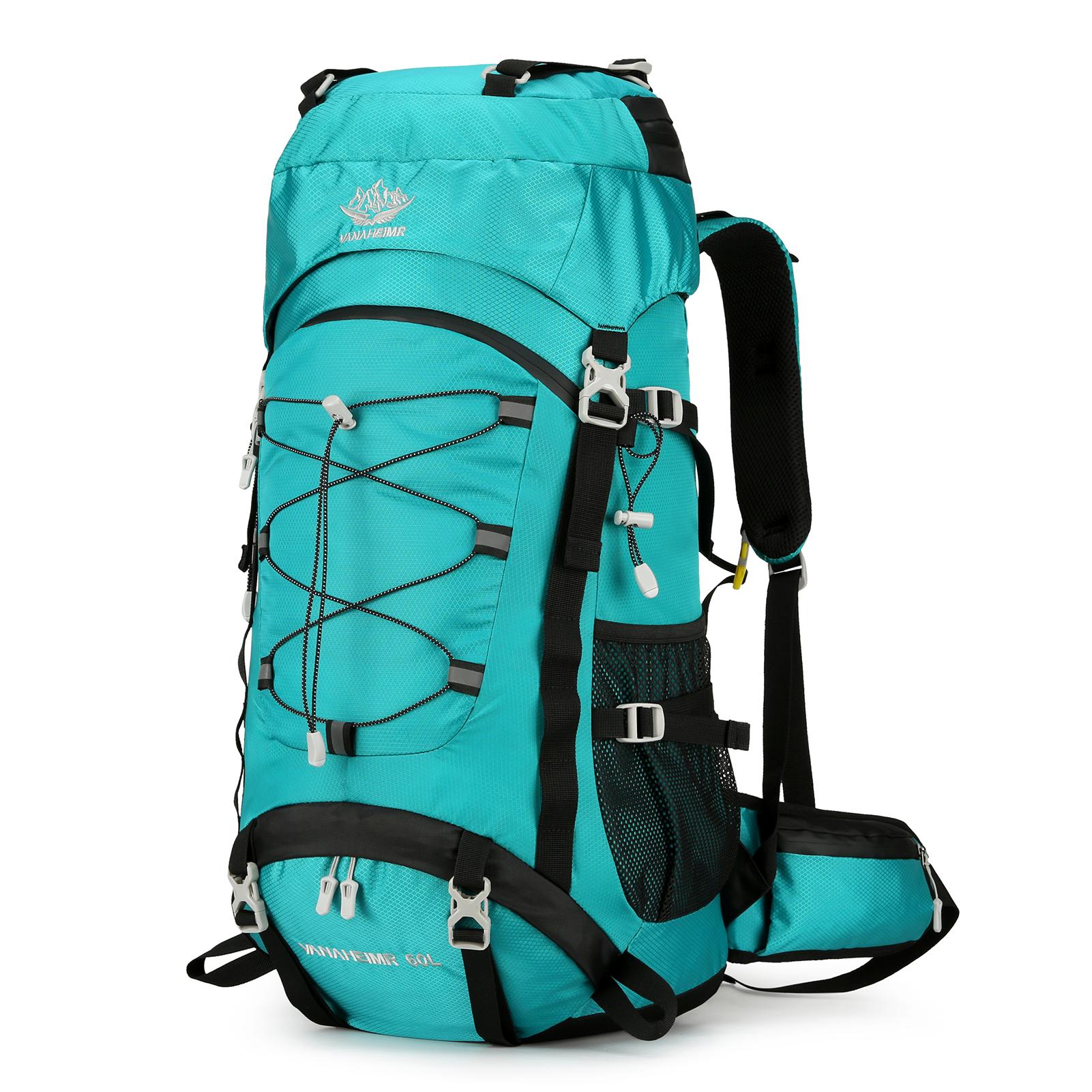 60L großer Camping-Rucksack, wasserdichter Rucksack-Bergsteiger-Rucksack für Wanderreisen hellgrüne