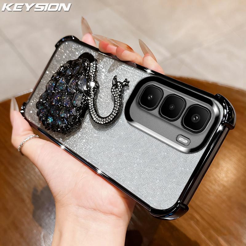 KEYSION Stoßfeste Beschichtung Handyhülle für Infinix Hot 60 Pro+ Hot 60 5G 60i 4G Klar TPU Glitzer Juwelenbesetzt Schwan Ständer Hülle for Infinix Hot 60 5G schwarz