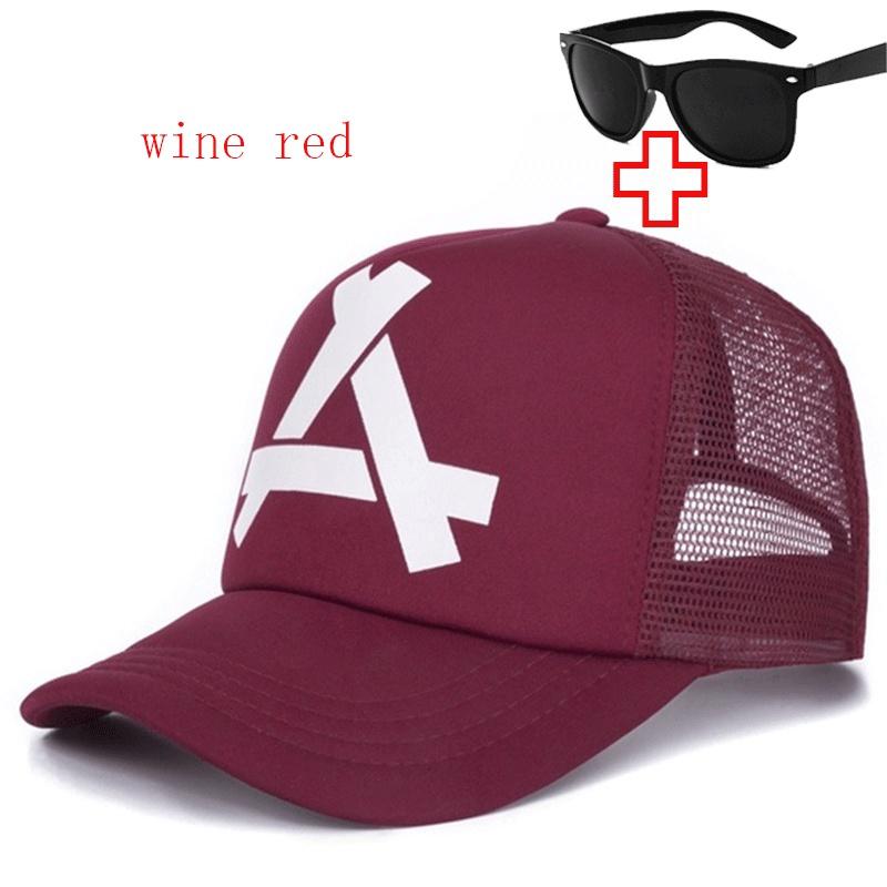 Sommer Baseball Cap Golf Cap Sunshade Cap Sport Hip Hop Trucker Hut Männer und Frauen Mesh Caps Reise Hut wandern Hüte Gläser wein rot