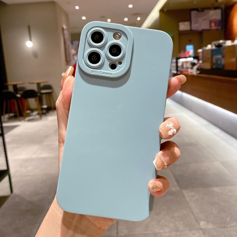 Kamera Schutz Silikon Handyhülle Für iPhone 16 17 Pro 15 14 Pro Max 13 11 12 XR XS Max X 7 8 Plus Weiche Stoßfeste Matte Rückabdeckung iPhone 14 Pro Max hellblaue