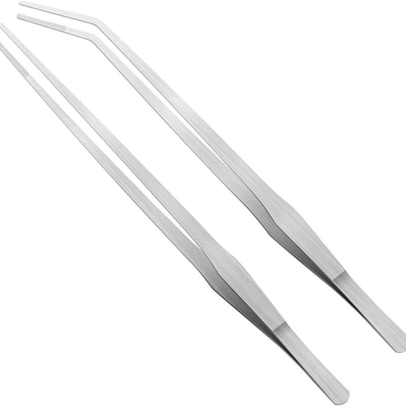 Gebogene und gerade Aquarium-Pinzette, Aquarium-Reiniger, Wasserpflanzen-Pinzette, Edelstahl-Pinzette, Aquarium-Reiniger 2pcs silber