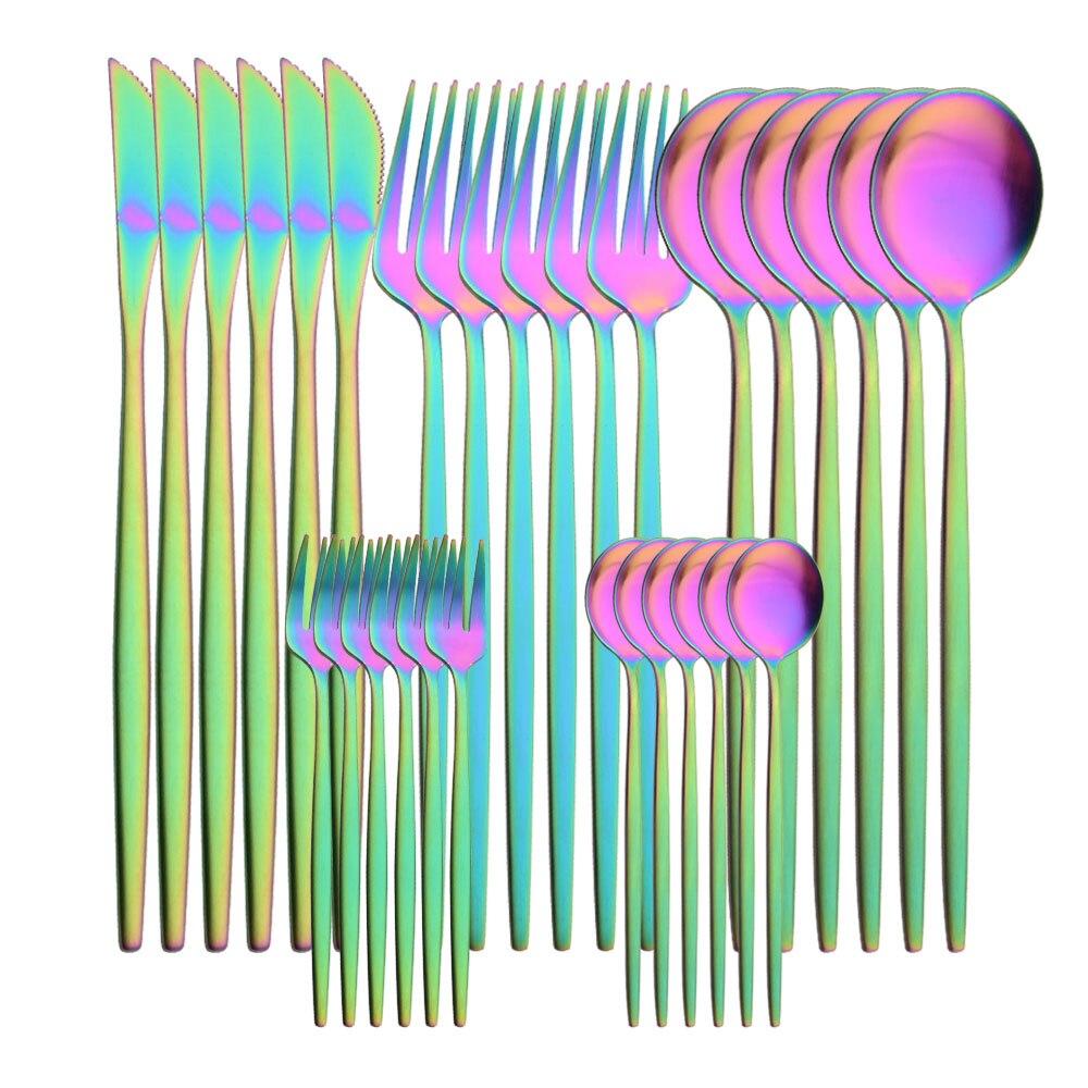 30 Stücke Mattschwarz Silber Geschirr Set Edelstahl Messer Kuchen Gabel Tee Löffel Besteck Besteck Set Küche Geschirr Set bunt