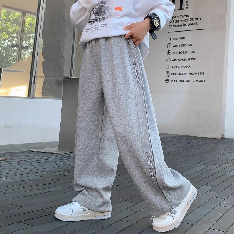 Frühlings- und Herbst-Kinderhosen für Jungen, lässiger Stil, lockere gerade Passform, Sporthosen, Kinder, Schule, sportliche Jogginghosen 150 grau