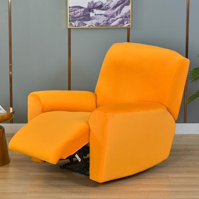 Einfarbiger, weicher Samt-Stretch-Lazy-Boy-Liegestuhlbezug, Stuhlhussen, Liegestuhl-Schonbezug für Zuhause orange