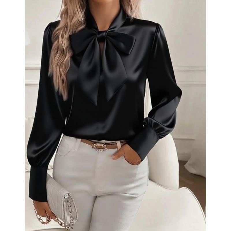 DAFIFY Damenmode Lässig Frühling Herbst Einfarbig Druck Langarm Blusen & Hemden L schwarz