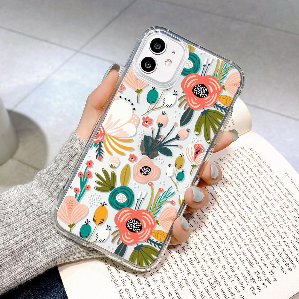 Blumen-Handyhülle für iPhone 13 Hülle iPhone 16 11 12 14 15 Pro Max 12 13 Mini 7 8 Plus XR XS X SE Stoßfeste, klare, weiche Hülle For iPhone 12 12Pro