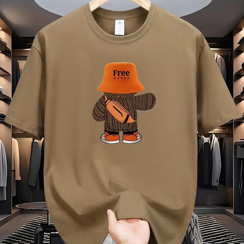 Neues Sommer-T-Shirt für Herrenmode mit Persönlichkeit und kleinem Bären-Print für Herren S braun