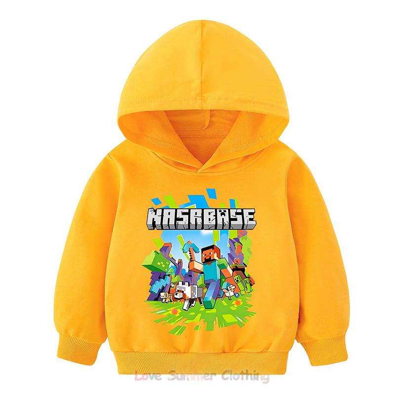 Minecraft Hoodie für Jungen Alter 4-14 Mädchen HD-Druck Kinder Hoodie Polyester Pullover Lässiges Mädchen Sweatshirt Herbst Viele Farben 130 orange
